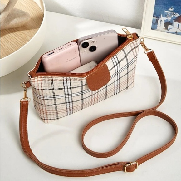 ⚠️Clearance Brown Plaid Pattern Square Crossbody Bag - Picture 3 of 6